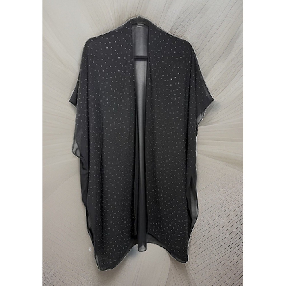 Jessica McClintock Black Sheer Kimono / Coverup With Silver Stud One Size